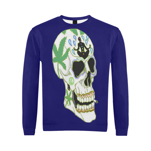 Enlightenment Sugar Skull Dark Blue All Over Print Crewneck Sweatshirt for Men (Model H18)
