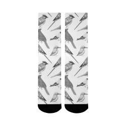 Black and white birds Mid-Calf Socks (Black Sole)