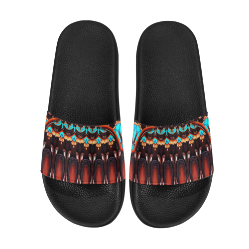 K172 Wood and Turquoise Abstract Men's Slide Sandals/Large Size (Model 057)