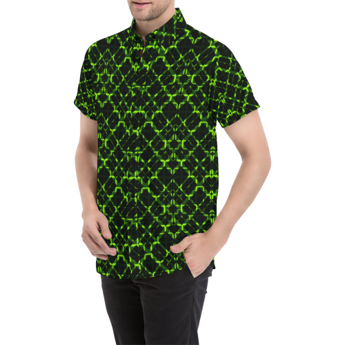 Diagonal Lime & Black Plaid  Modern style Men's All Over Print Short Sleeve Shirt/Large Size (Model T53)