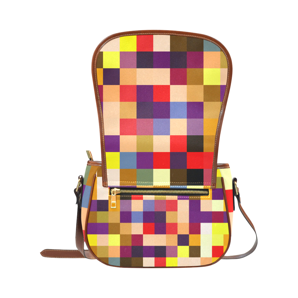 Alli Multi-Color Plaid Saddle Bag/Small (Model 1649) Full Customization