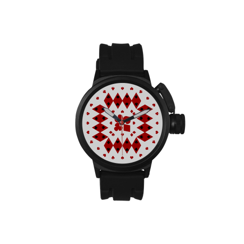 Black and Red Playing Card Shapes Men's Sports Watch(Model 309)