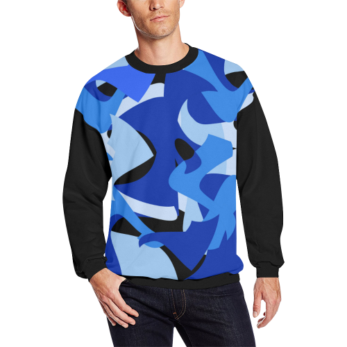 Camouflage Abstract Blue and Black (Vest Style) Black Men's Oversized Fleece Crew Sweatshirt (Model H18)