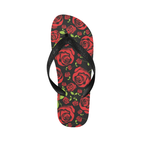 Red Roses on Black Flip Flops for Men/Women (Model 040)