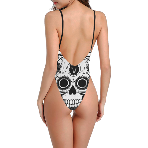 SKULL TRIBLE WHITE Sexy Low Back One-Piece Swimsuit (Model S09)