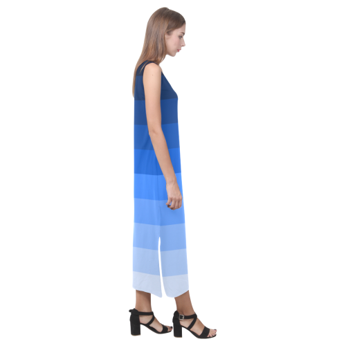 Blue stripes Phaedra Sleeveless Open Fork Long Dress (Model D08)