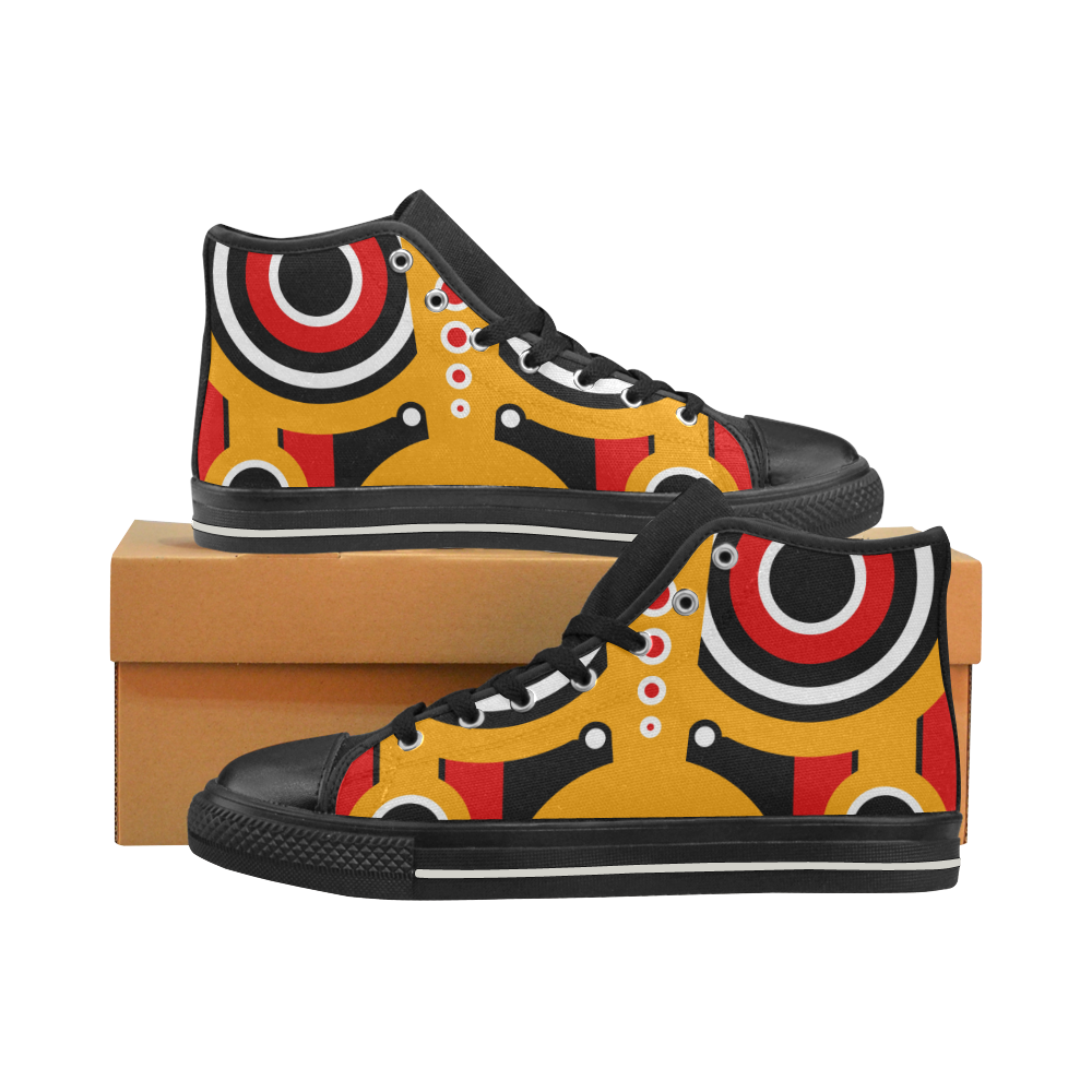 Red Yellow Tiki Tribal Women's Classic High Top Canvas Shoes (Model 017)