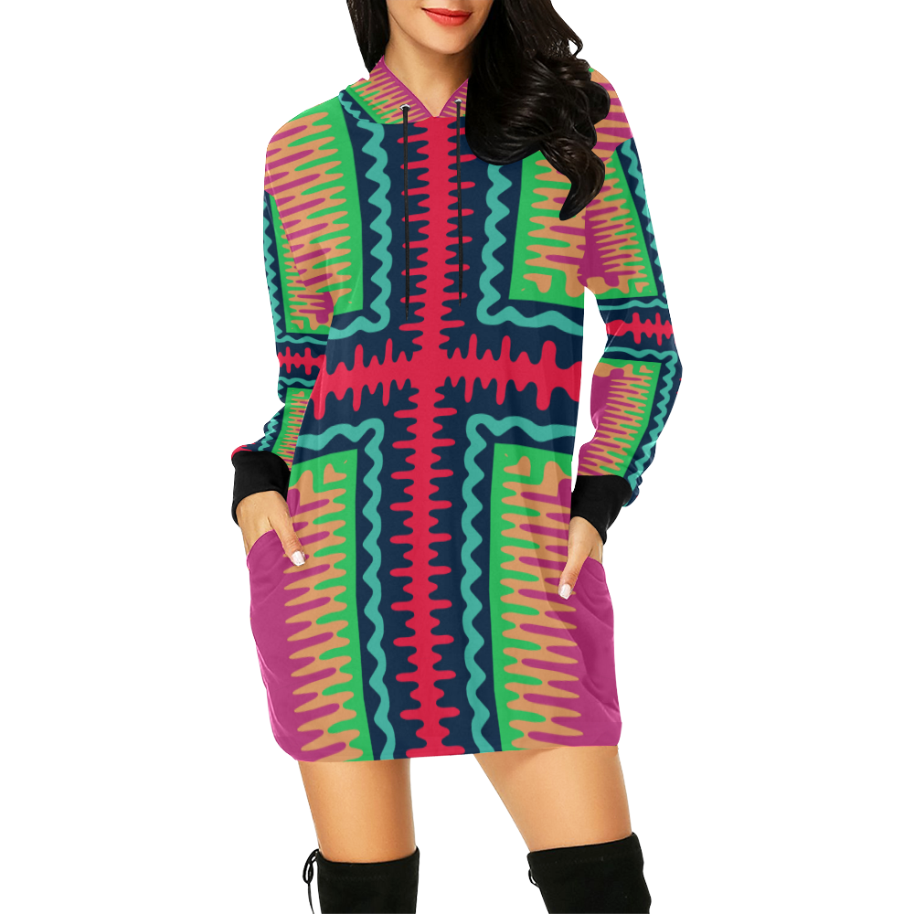 Waves in retro colors All Over Print Hoodie Mini Dress (Model H27)