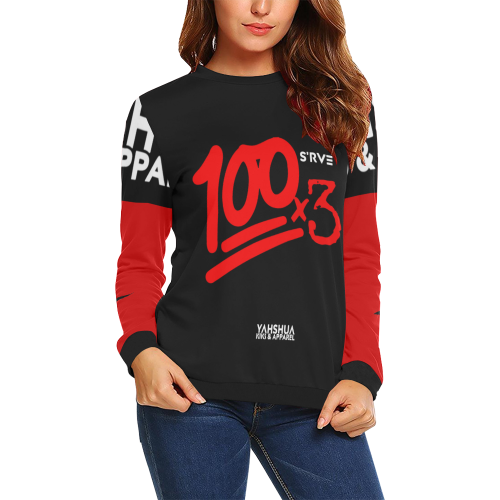 100x3 (Black Red) All Over Print Crewneck Sweatshirt for Women (Model H18)