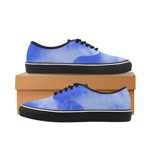 Blue Clouds with blk sole Classic Men's Canvas Low Top Shoes (Model E001-4)