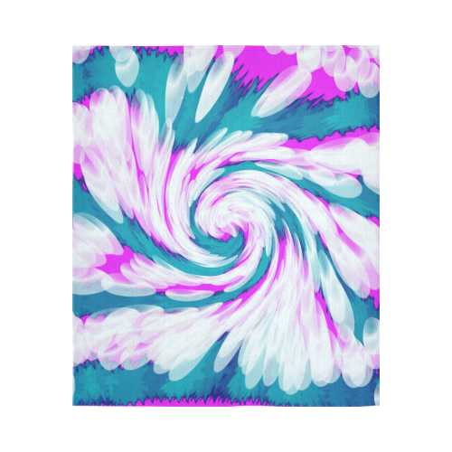 Turquoise Pink Tie Dye Swirl Abstract Cotton Linen Wall Tapestry 51"x 60"