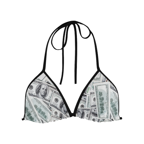 Cash Money / Hundred Dollar Bills Black Strap Custom Bikini Swimsuit Top