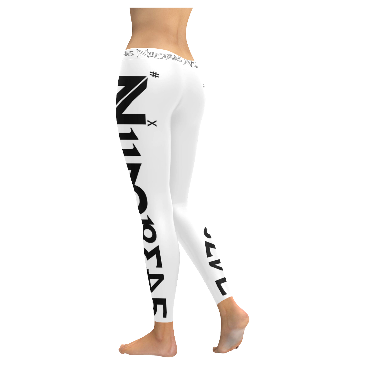 NUMBERS COLLECTION SIDE BLACK/WHITE Women's Low Rise Leggings (Invisible Stitch) (Model L05)
