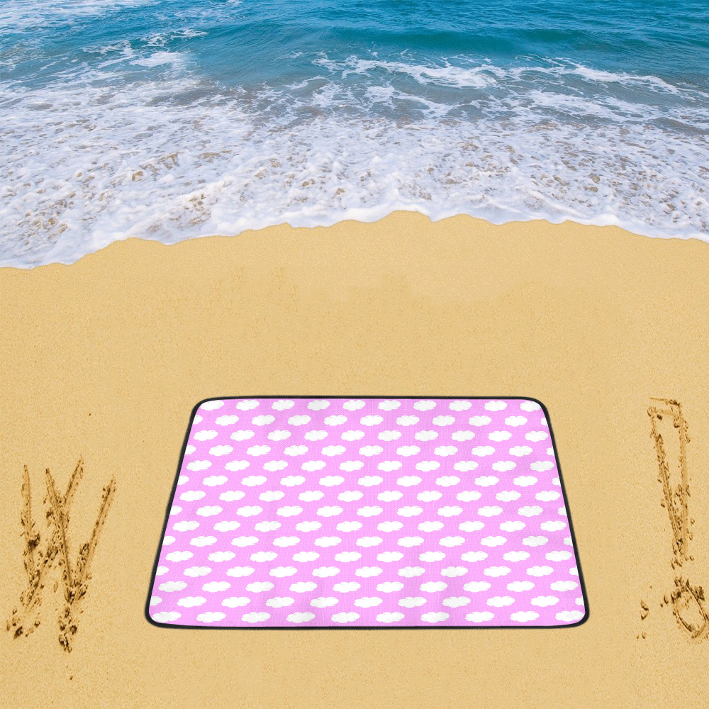 Clouds and Polka Dots on Pink Beach Mat 78"x 60"