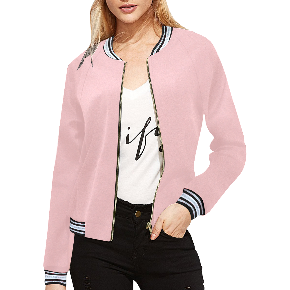 Pastel Carnation Pink Solid Color All Over Print Bomber Jacket for Women (Model H21)