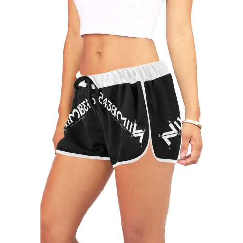 NUMBERS Collection LOGO Black/White Women's All Over Print Relaxed Shorts (Model L19)