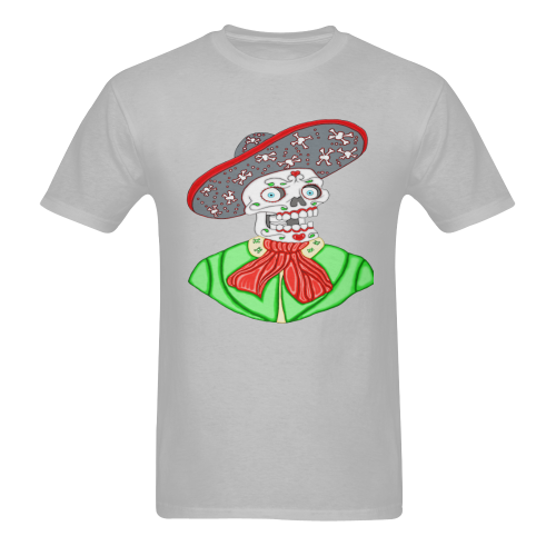 Mariachi Sugar Skull Grey Men's T-Shirt in USA Size (Two Sides Printing)