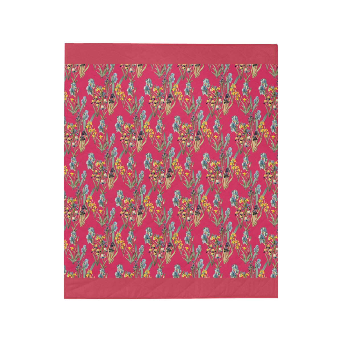 Irises on a red background Quilt 50"x60"