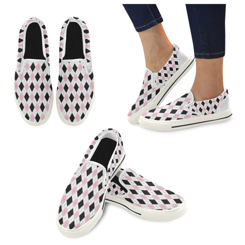 argyle-pattern-for-background Women's Slip-on Canvas Shoes (Model 019)