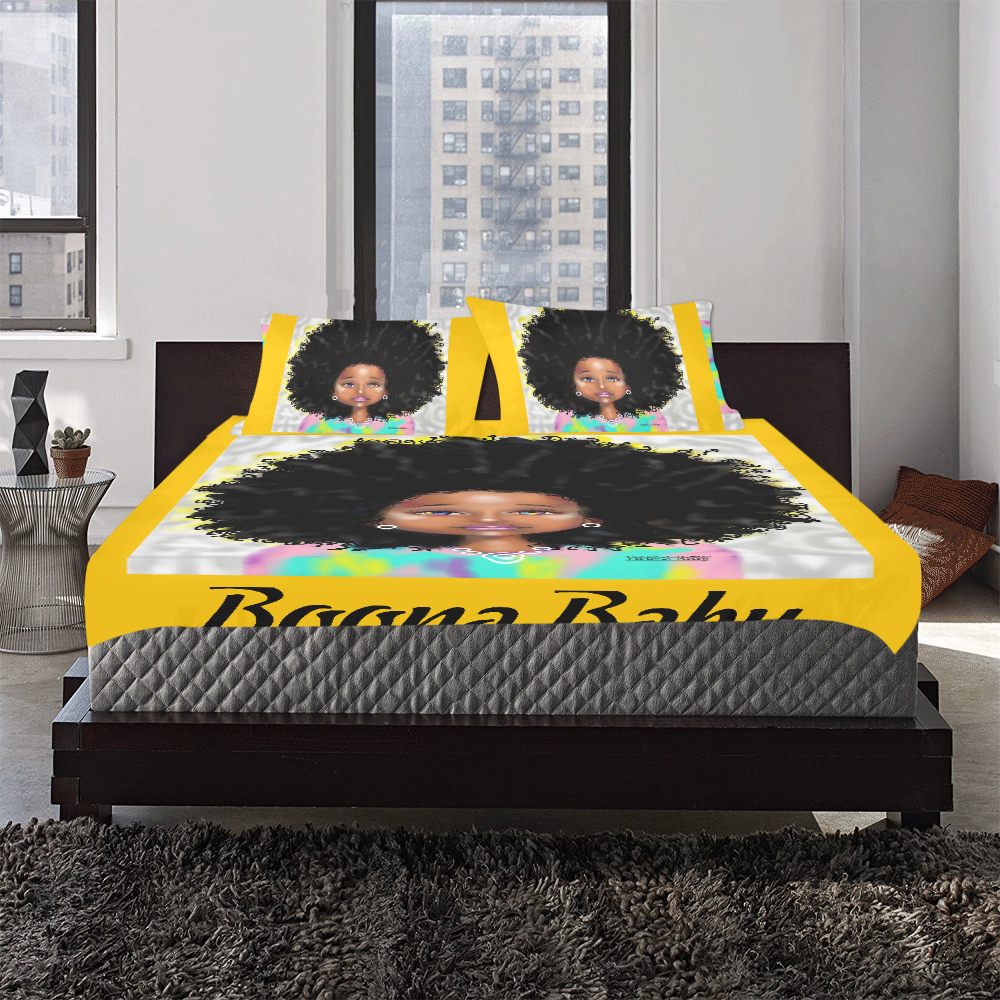 Rainbow Black $ Yello 3-Piece Bedding Set