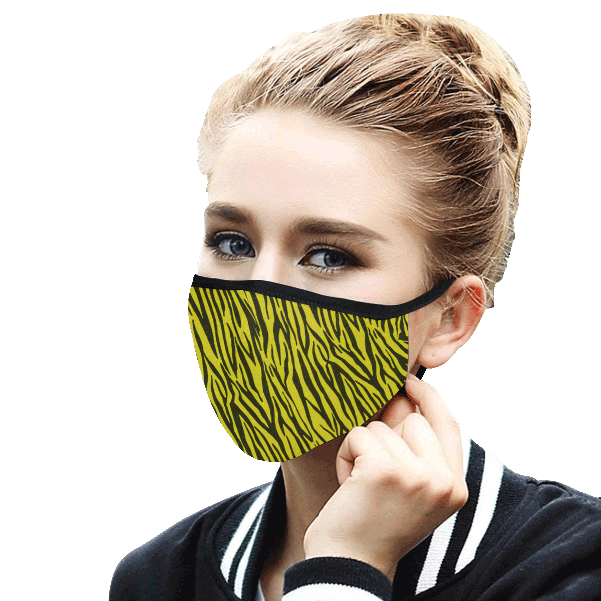Yellow Zebra Stripes Face Mask Mouth Mask in One Piece (Model M02)