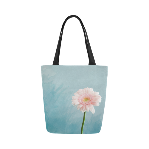 Gerbera Daisy - Pink Flower on Watercolor Blue Canvas Tote Bag (Model 1657)