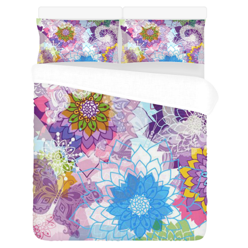 Colorful Butterflies and Flowers 3-Piece Bedding Set