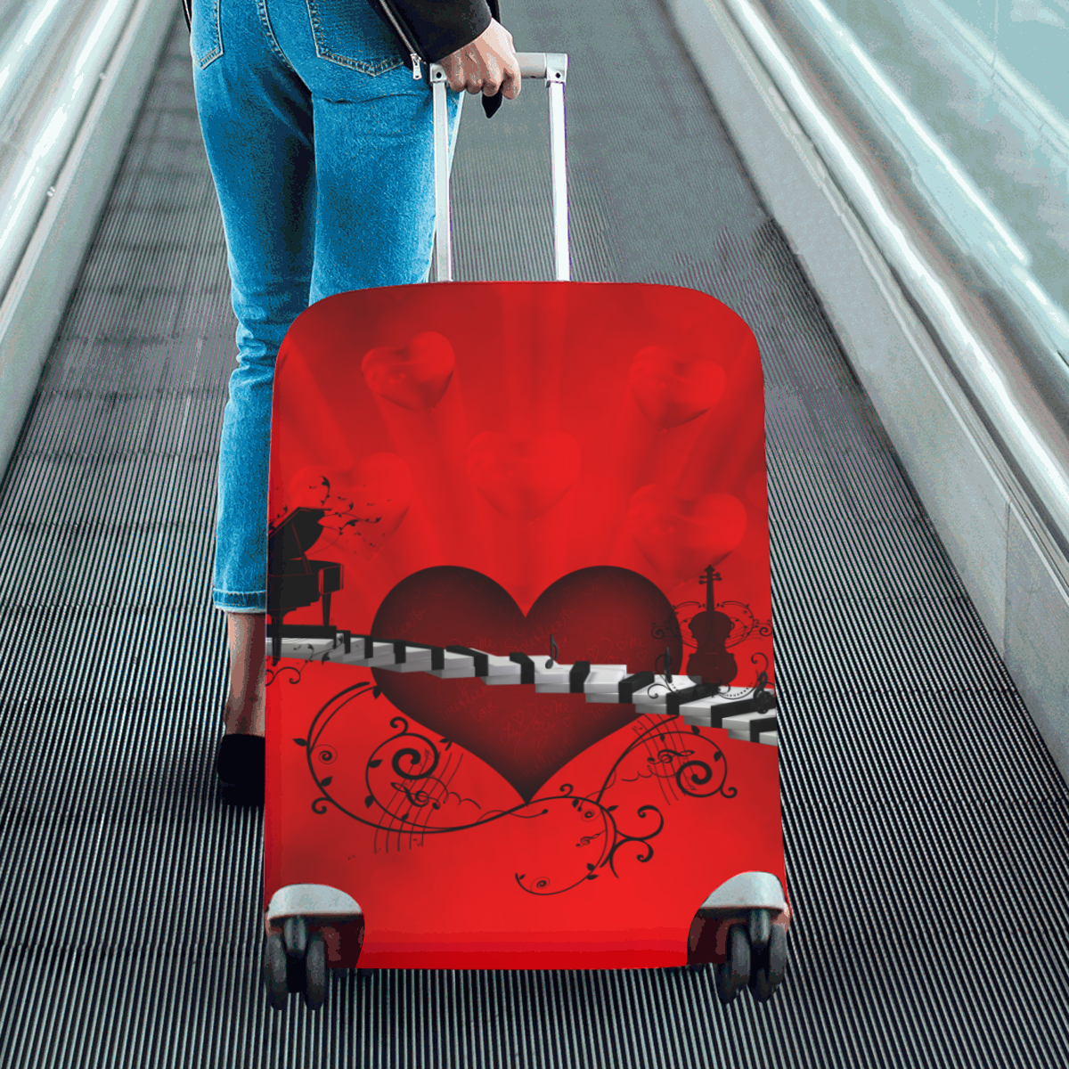 Music, piano guitar and wonderful heart Luggage Cover/Large 26"-28"