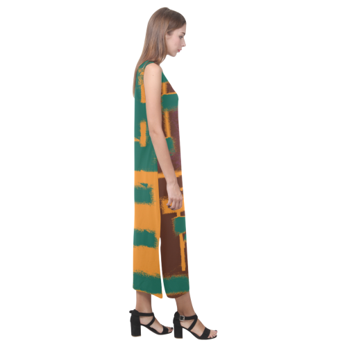 Orange texture Phaedra Sleeveless Open Fork Long Dress (Model D08)