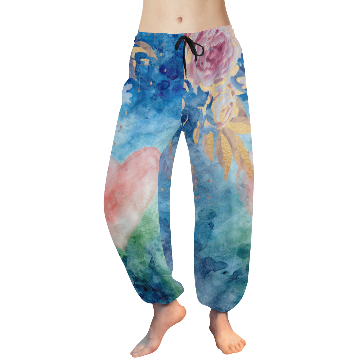Heart and flowers - Pink and Blue Women's All Over Print Harem Pants (Model L18)