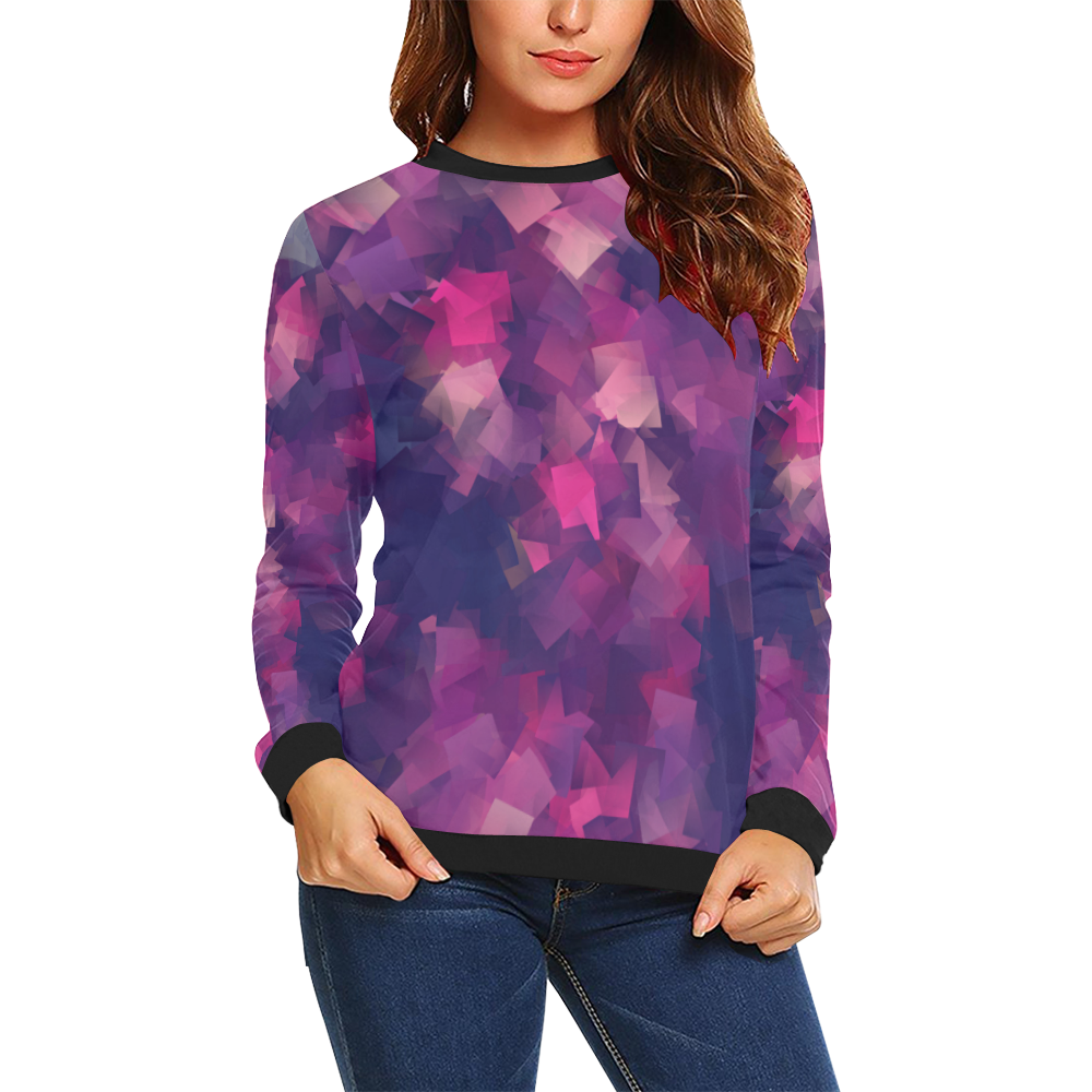 purple pink magenta cubism #modern All Over Print Crewneck Sweatshirt for Women (Model H18)