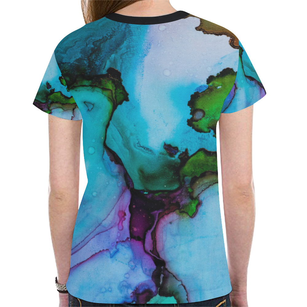 Blue green ink New All Over Print T-shirt for Women (Model T45)