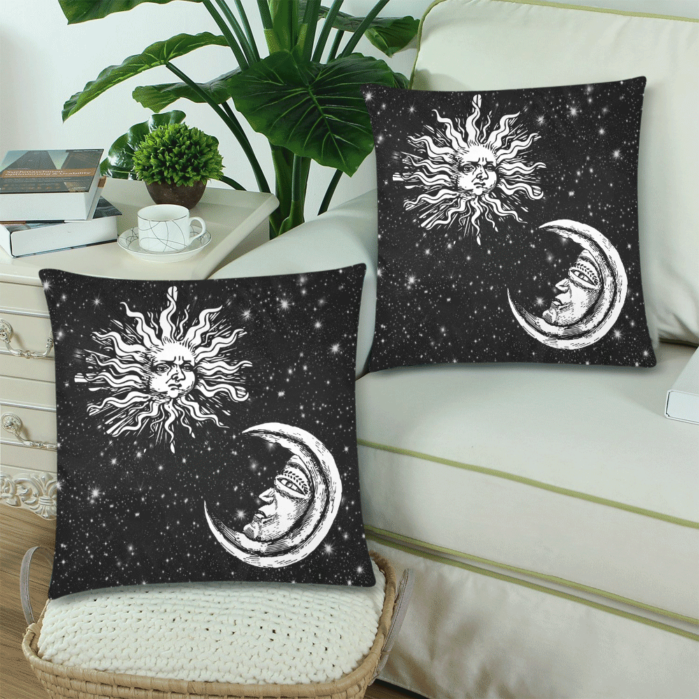 Mystic Moon and Sun Custom Zippered Pillow Cases 18"x 18" (Twin Sides) (Set of 2)