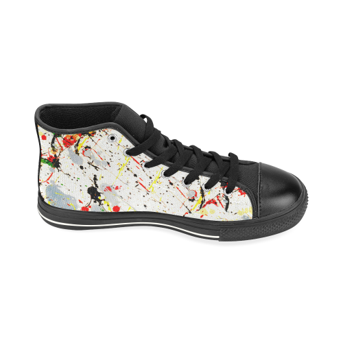 Yellow & Black Paint Splatter - Black High Top Canvas Shoes for Kid (Model 017)