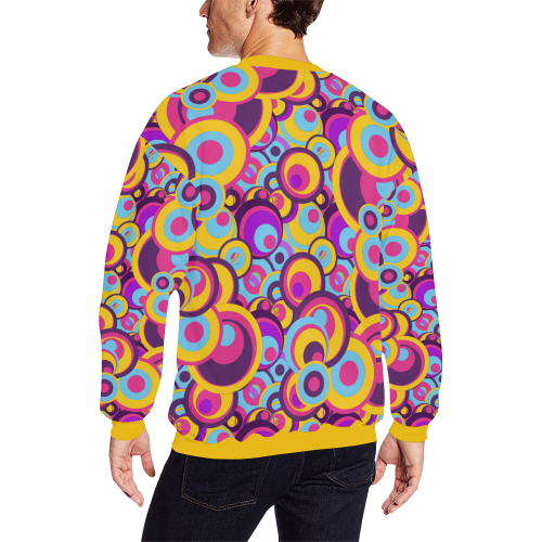 Retro Circles Groovy Violet, Yellow, Blue Colors All Over Print Crewneck Sweatshirt for Men (Model H18)