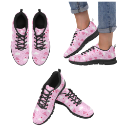 Pink Love Paper Planes black sole Women's Breathable Running Shoes/Large (Model 055)