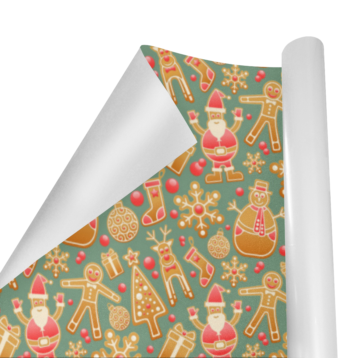 Christmas Gingerbread Icons Pattern Gift Wrapping Paper 58"x 23" (1 Roll)