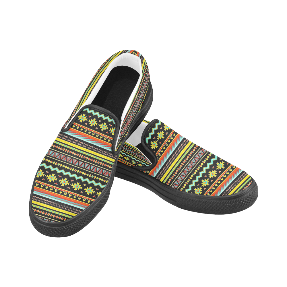 bright tribal Women's Unusual Slip-on Canvas Shoes (Model 019)