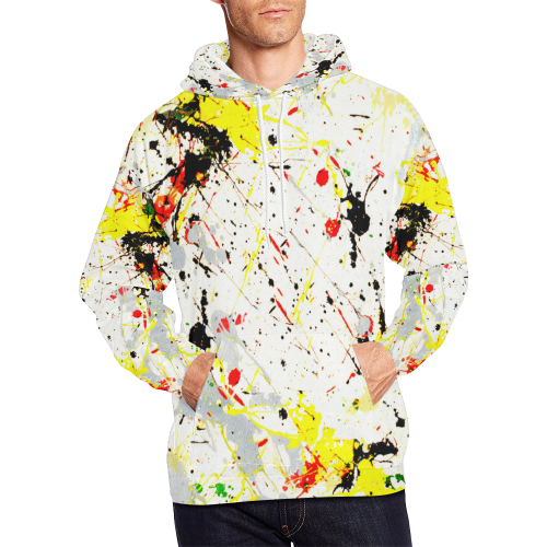Yellow & Black Paint Splatter All Over Print Hoodie for Men/Large Size (USA Size) (Model H13)