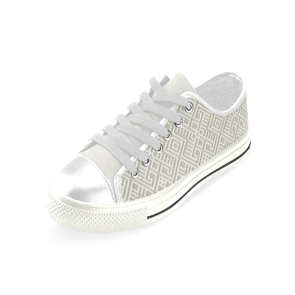 White 3D Geometric Pattern Low Top Canvas Shoes for Kid (Model 018)