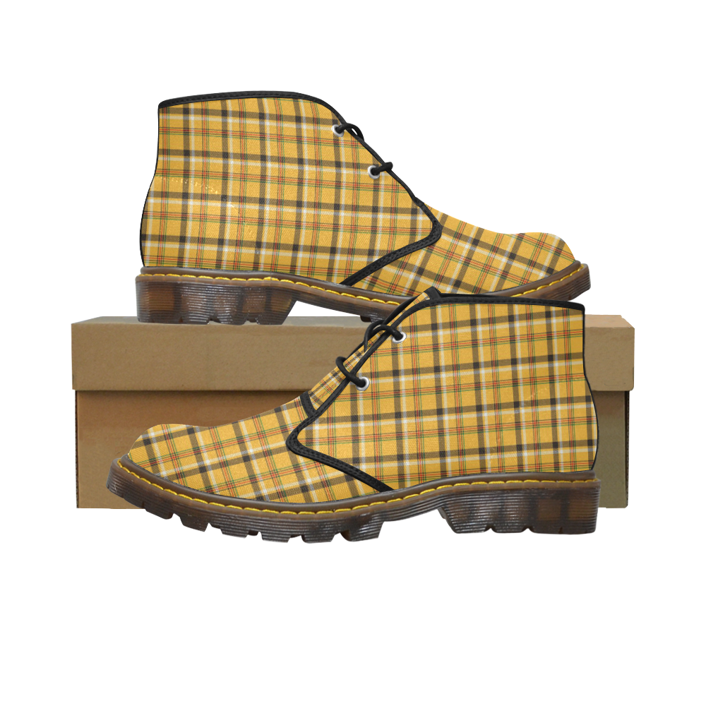 Yellow Tartan (Plaid) Men's Canvas Chukka Boots (Model 2402-1)