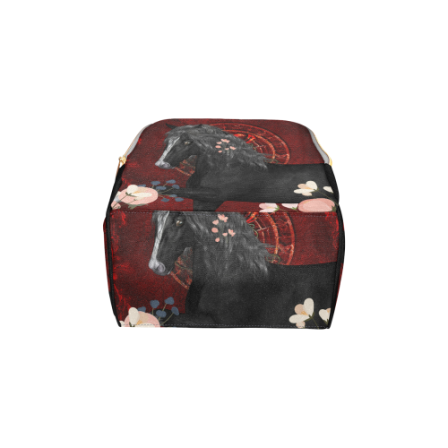 Black horse with flowers Multi-Function Diaper Backpack/Diaper Bag (Model 1688)