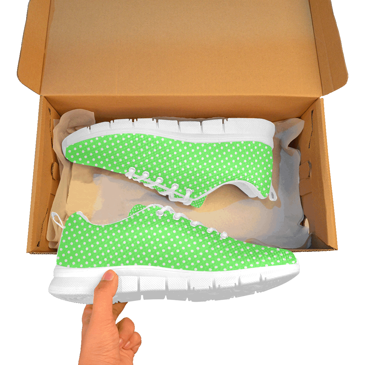 Eucalyptus green polka dots Women's Breathable Running Shoes/Large (Model 055)