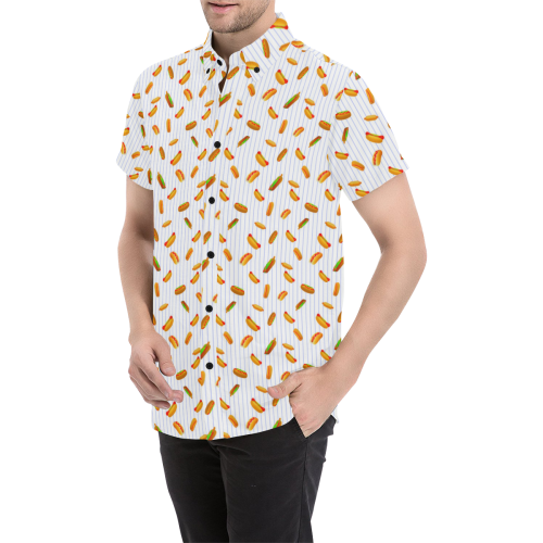 Hot Dog Pattern with Pinstripes Men's All Over Print Short Sleeve Shirt/Large Size (Model T53)