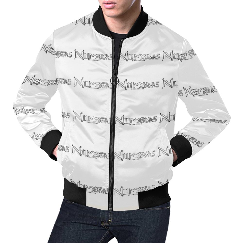 NUMBERS Collection all Over White/Black All Over Print Bomber Jacket for Men (Model H19)