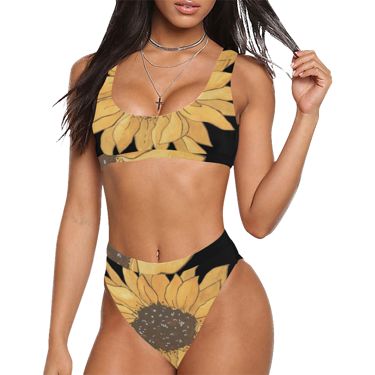 LG Sunflower Sport Top & High-Waisted Bikini Swimsuit (Model S07)