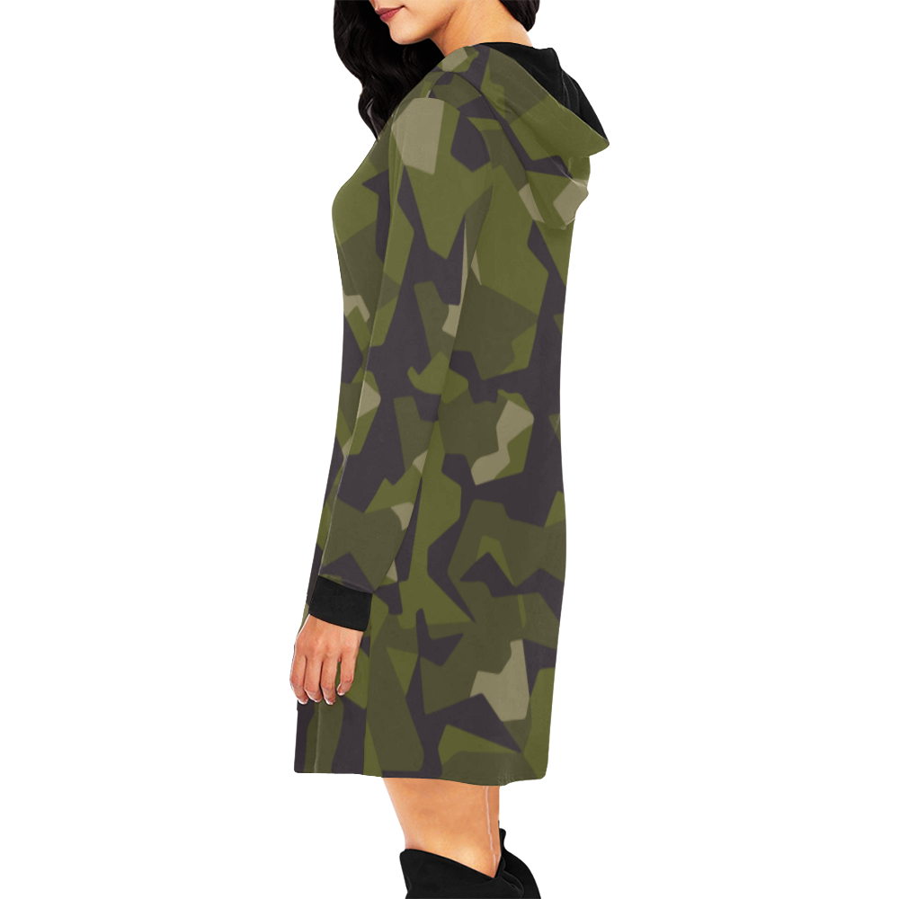 Swedish M90 woodland camouflage All Over Print Hoodie Mini Dress (Model H27)