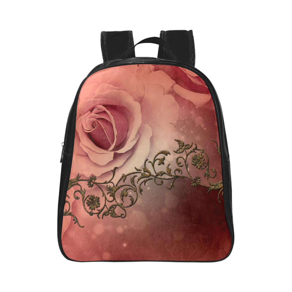 Wonderful roses with floral elements School Backpack (Model 1601)(Small)