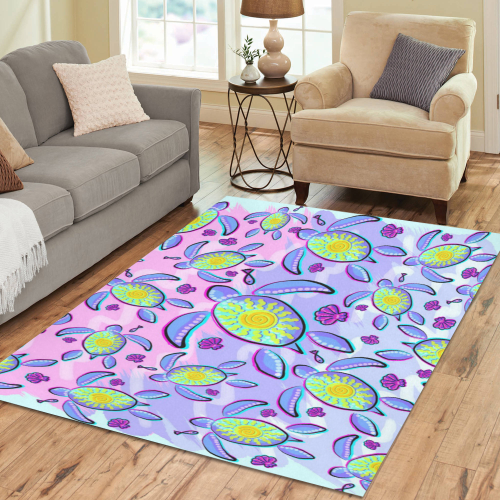 Sea Turtle and Sun Abstract Glitch Ultraviolet Area Rug7'x5'