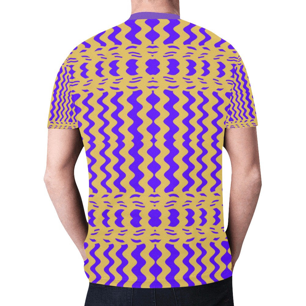 Purple Yellow Modern  Waves Lines New All Over Print T-shirt for Men (Model T45)